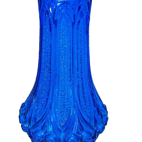 1960s Scandinavian Blue Pressed Glass Vase Finland Art Glass Mid Century Vintage - Picture 3 of 7